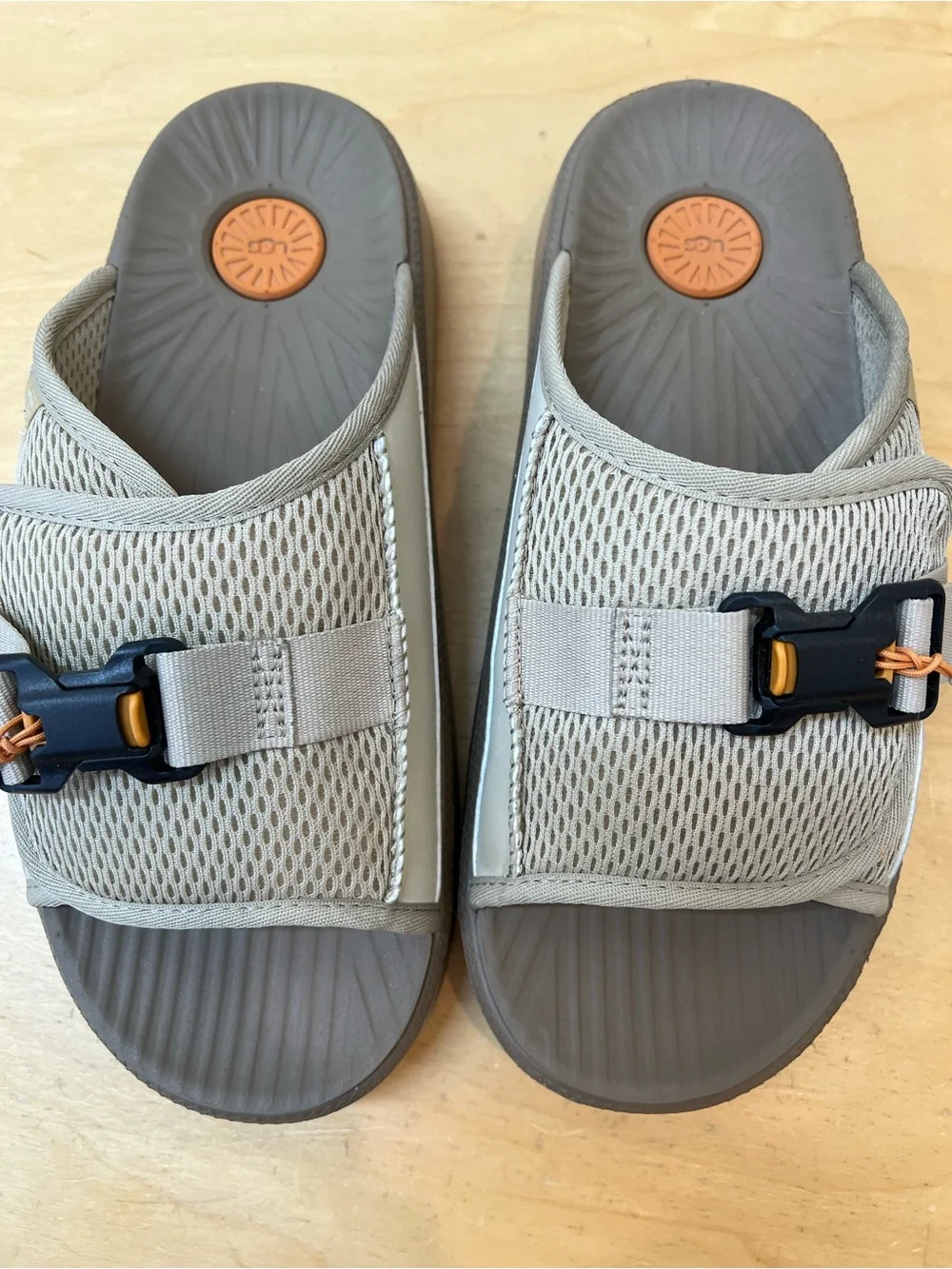 UGG men’s Beige Slide Sandals with Adjustable Buckle